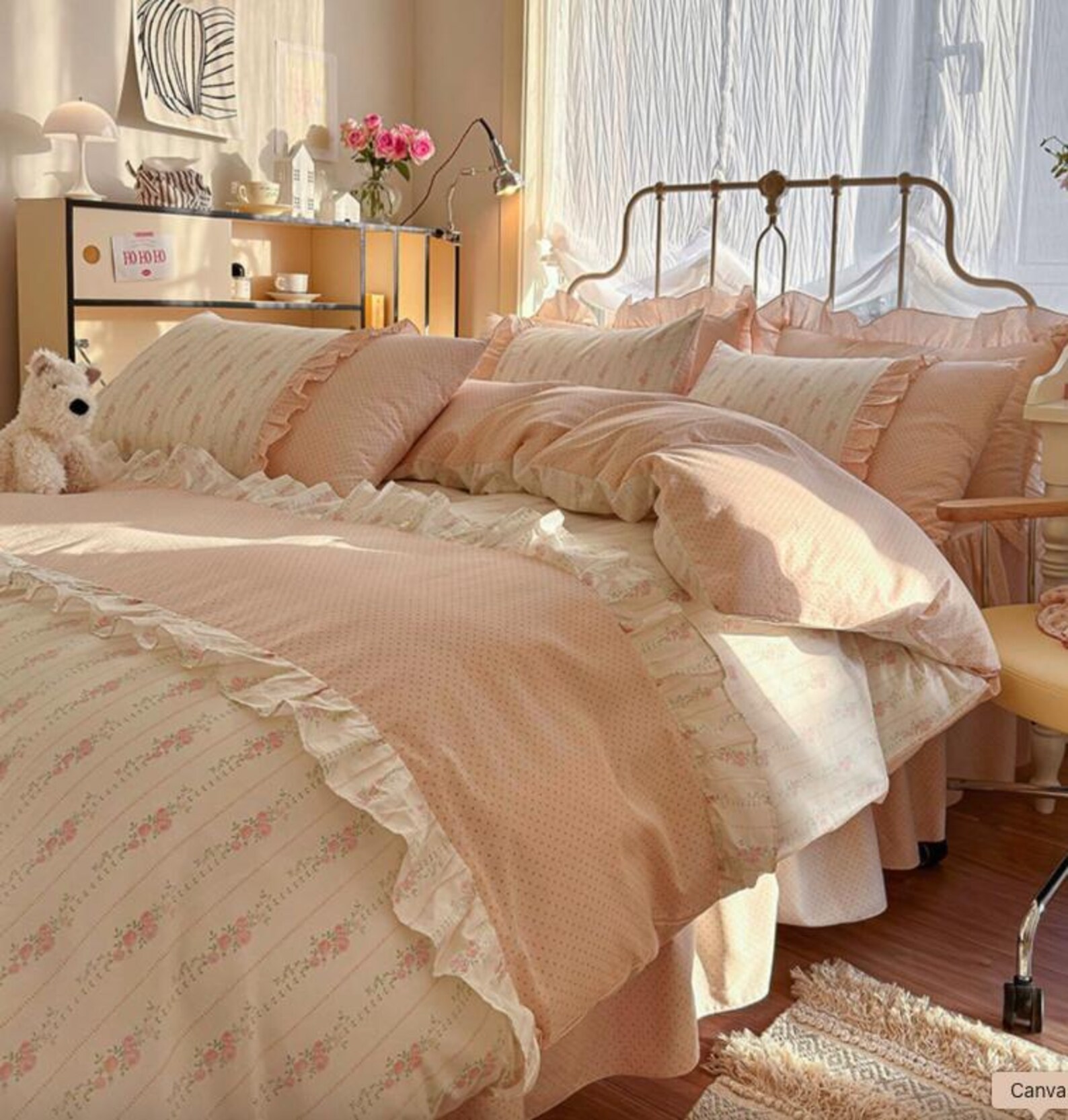 Pink floral and polka dot bedding set
